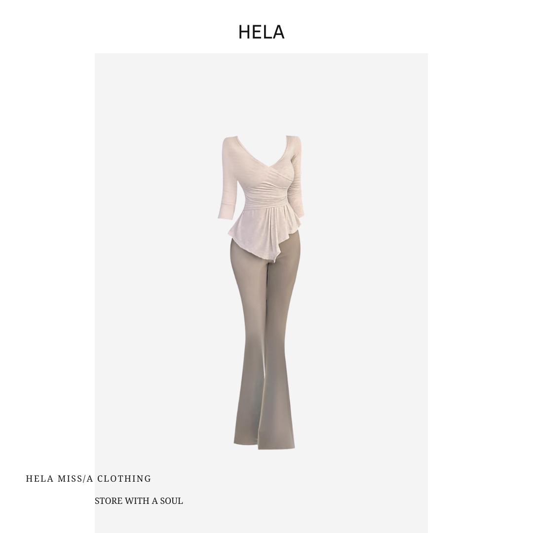 ÁO NỮ CỔ V KẾT HỢP CÙNG QUẦN ỐNG LOE