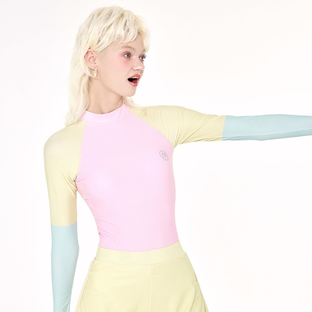 ĐỒ BƠI 1 MẢNH DÀI TAY PHỐI MÀU PASTEL KẾT HỢP CÙNG QUẦN SHORT