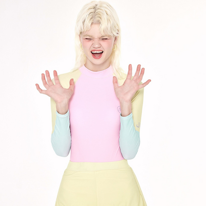 ĐỒ BƠI 1 MẢNH DÀI TAY PHỐI MÀU PASTEL KẾT HỢP CÙNG QUẦN SHORT