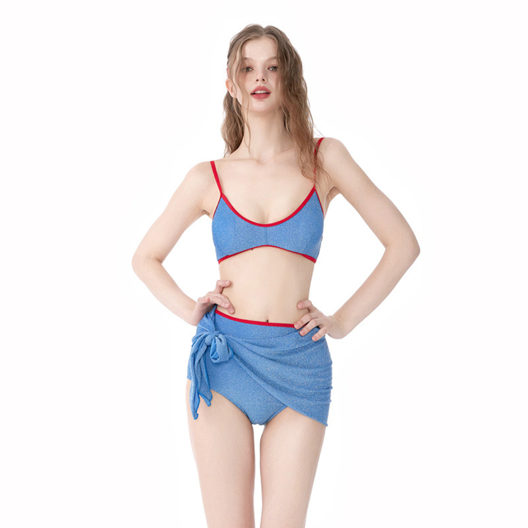 BIKINI 3 MẢNH XẺ EO CAO MÀU XANH
